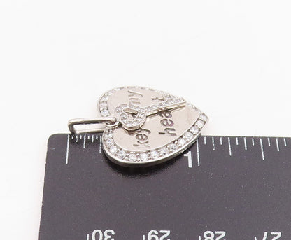 925 Sterling Silver Vintage Pendant Round CZ Engraved Key To Me Heart   PT25484