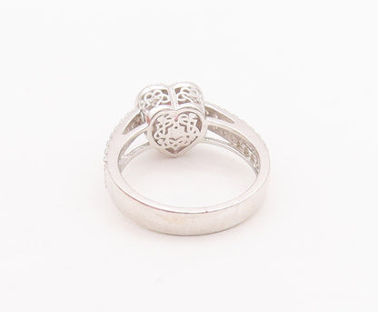 925 Sterling Silver Vintage Ring Pink & White Heart Carved CZ  Sz 7  RG28569