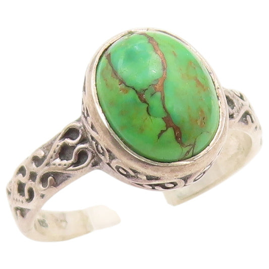 925 Sterling Silver Vintage Ring Cabochon Turquoise Scroll Band  Sz 7  RG36510