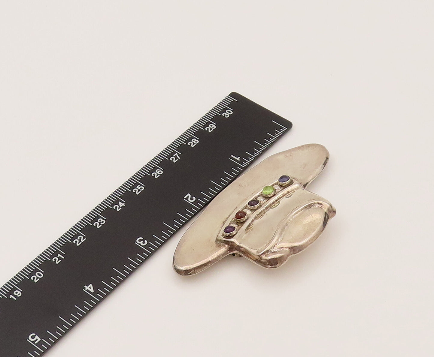 925 Silver  Vintage Heavy Cabochon Amethyst & Gemstones Hat Brooch Pin BP10266