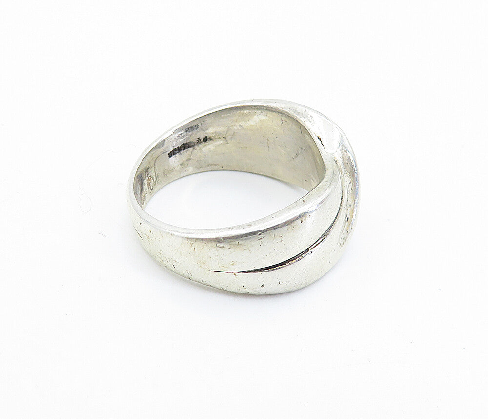 925 Sterling Silver  Vintage Shiny Twist Crossover Band Ring Sz 7.5  RG7100