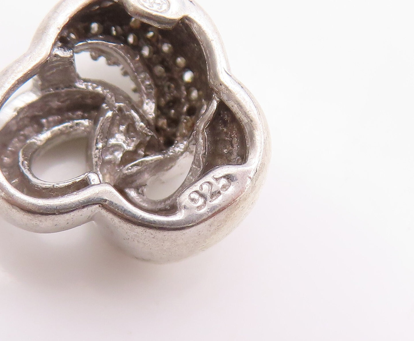 925 Sterling Silver Vintage Pendant Genuine Diamonds Inlay 3 Loops  PT23796