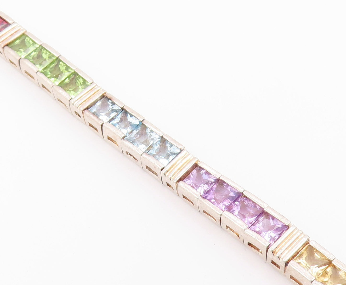 925 Sterling Silver Vintage Bracelet Square Cut Gemstone Tennis Link  BT12179