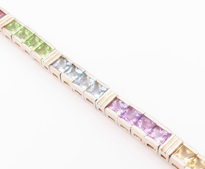925 Sterling Silver Vintage Bracelet Square Cut Gemstone Tennis Link  BT12179