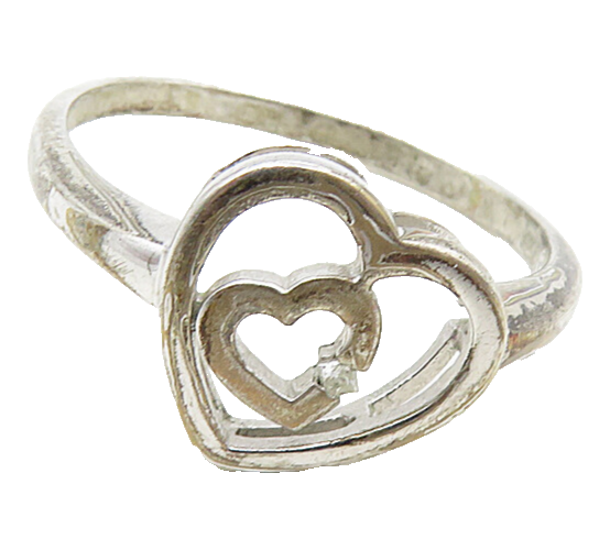 925 Sterling Silver  Vintage Genuine Diamond Heart Band Ring Sz 9.5  RG9095