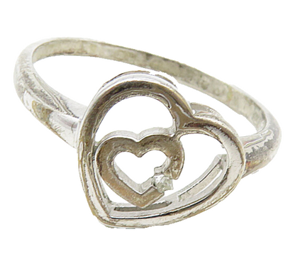 925 Sterling Silver  Vintage Genuine Diamond Heart Band Ring Sz 9.5  RG9095