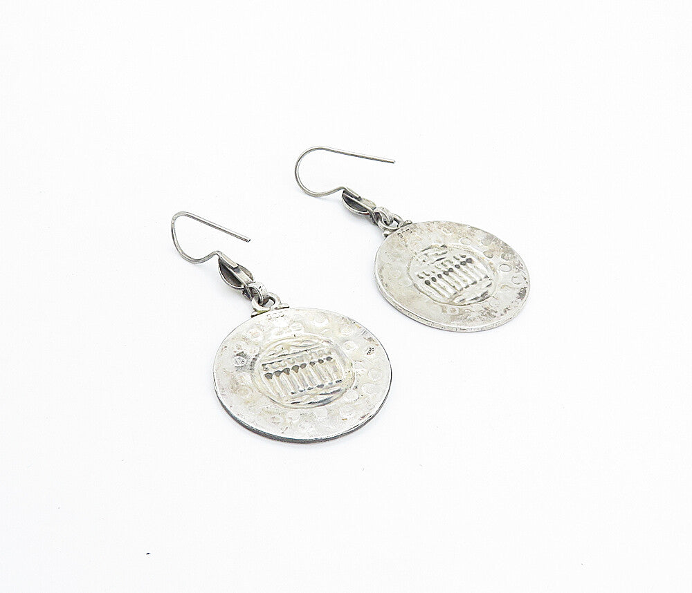 925 Sterling Silver  Vintage Antique Embossed Detail Dangle Earrings  EG3033