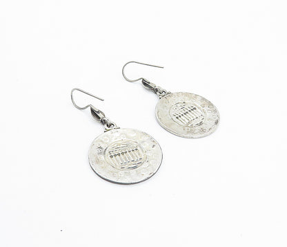 925 Sterling Silver  Vintage Antique Embossed Detail Dangle Earrings  EG3033