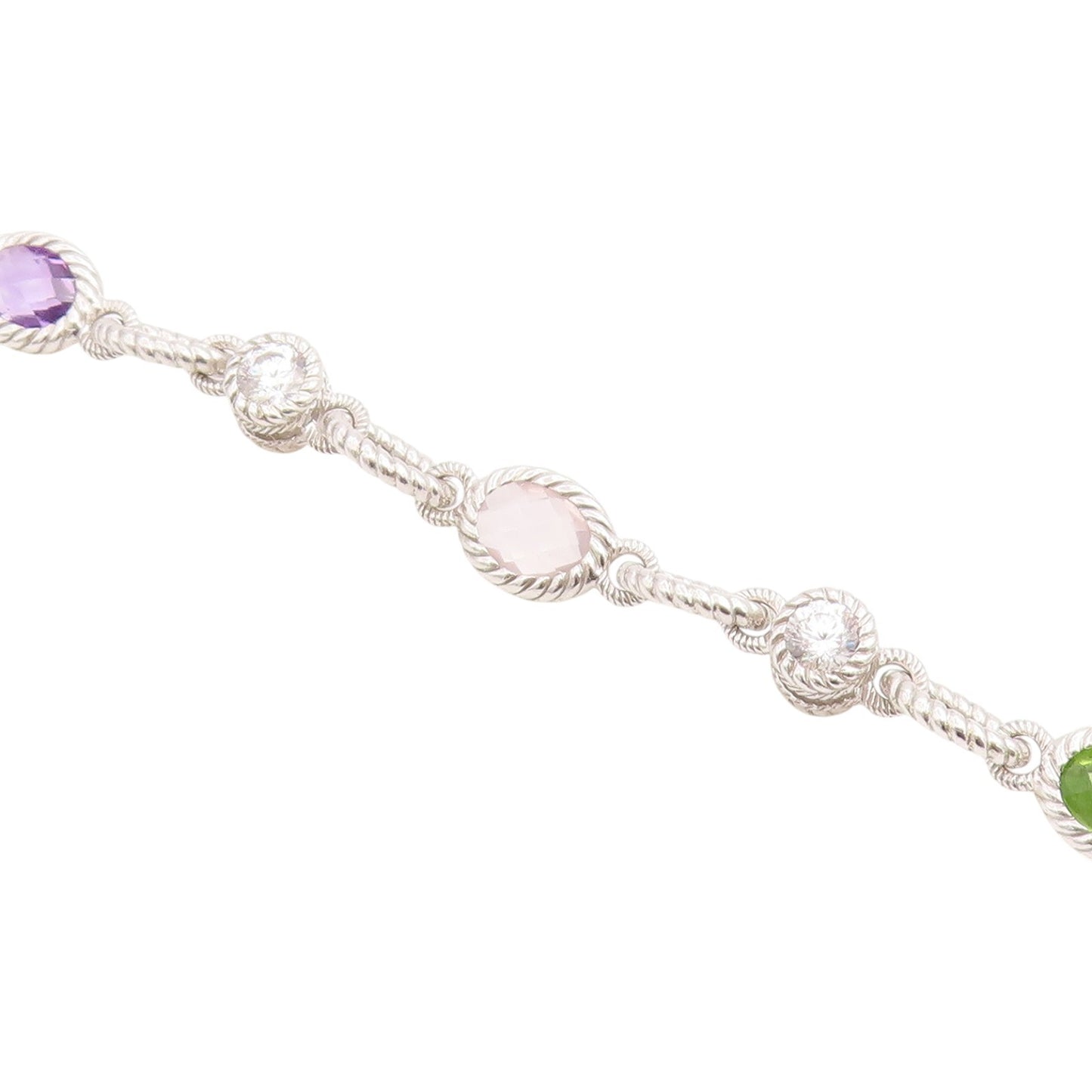 925 Sterling Silver Vintage Bracelet JUDITH RIPKA Multi Gemstone Chain  BT12224