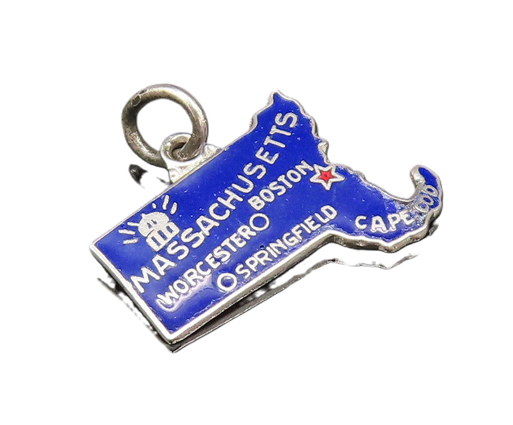 925 Sterling Silver Vintage Enamel Massachusetts State Souvenir Pendant PT21631