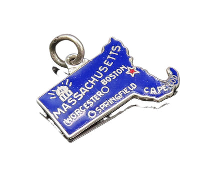 925 Sterling Silver Vintage Enamel Massachusetts State Souvenir Pendant PT21631