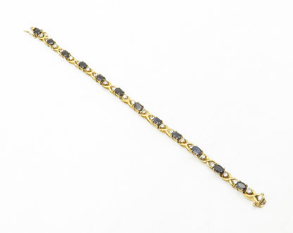 925 Sterling Silver  Sapphire & Topaz Gold Plated Shiny Chain Bracelet  BT5023