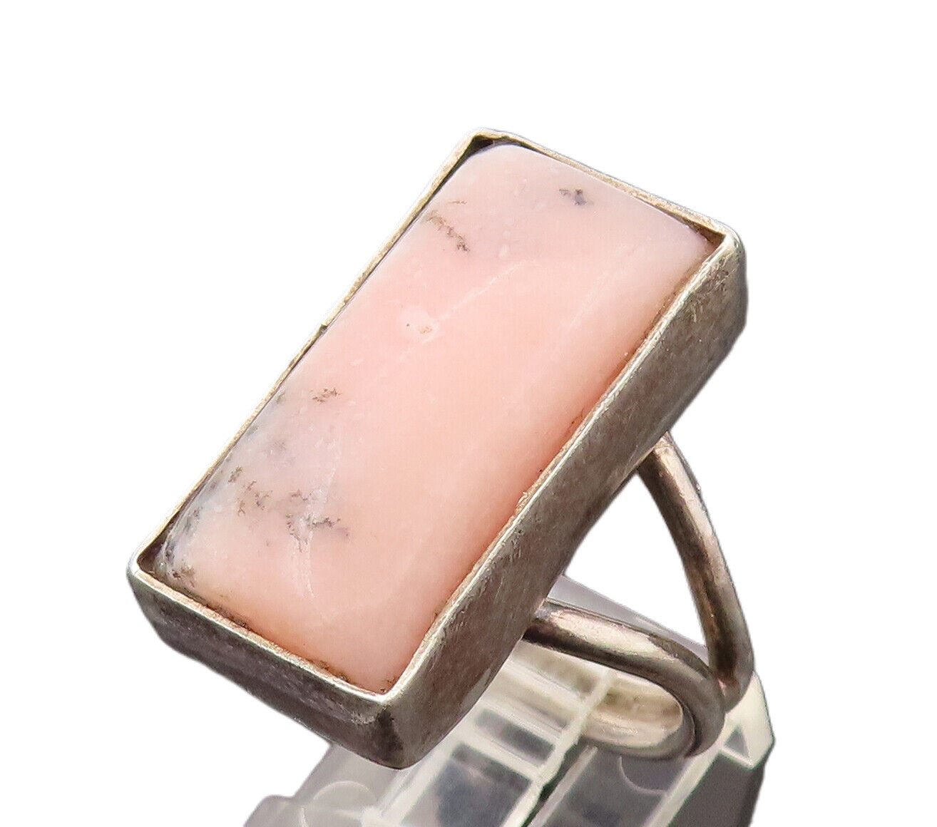 925 Silver  Vintage Rectangular Rhodonite Split Shank Ring Sz 8.75  RG26391
