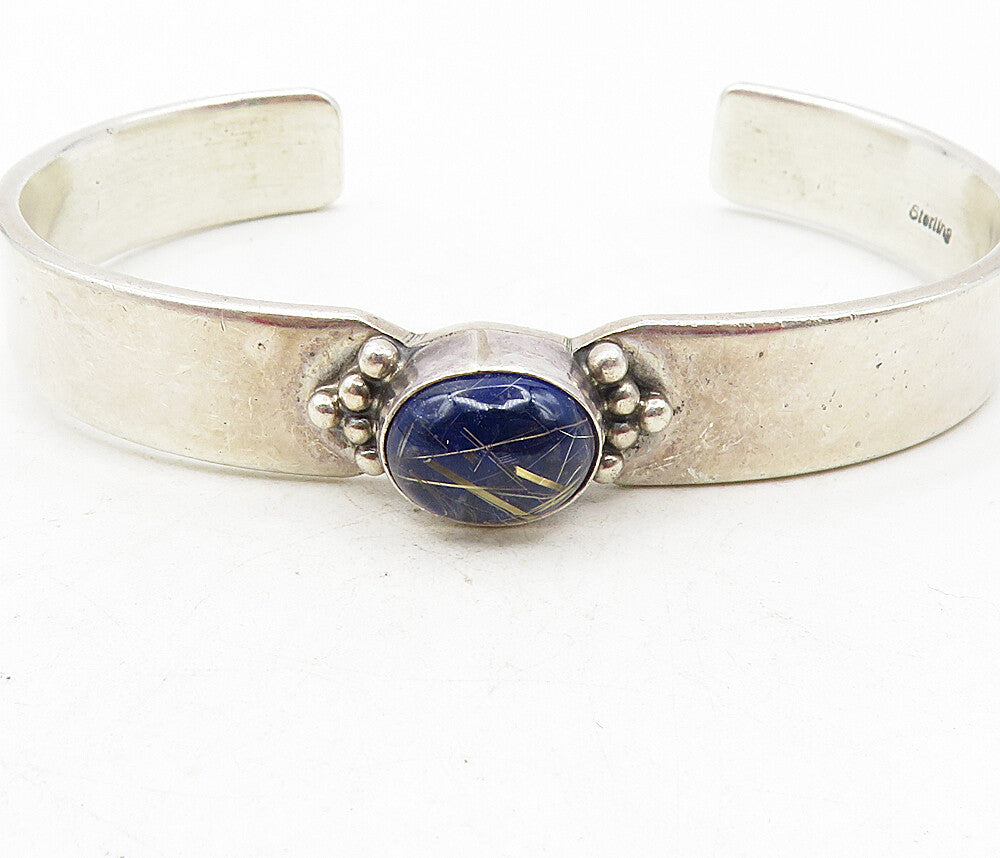 NAVAJO 925 Sterling Silver  Vintage Rutilated Quartz Cuff Bracelet  BT4034