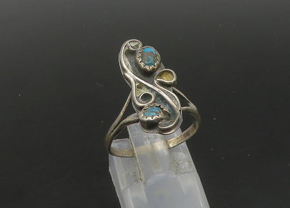 NAVAJO  925 Silver   Vintage Petite Turquoise Swirl Band Ring Sz 6.5  RG23173