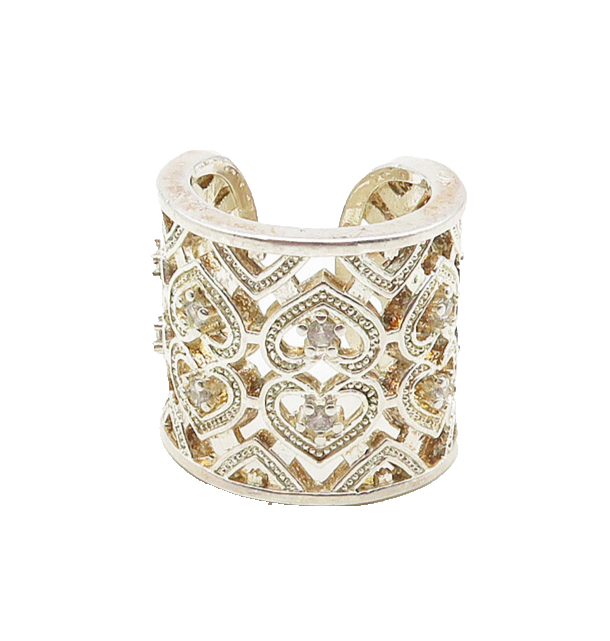 925 Sterling Silver  Topaz Open Love Hearts Wide Band Ring Sz 6.5  RG17055
