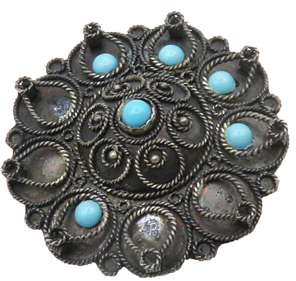 925 Sterling Silver  Vintage Antique Turquoise Floral Twist Brooch Pin  BP5207