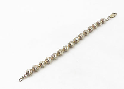 925 Sterling Silver  Vintage Two Tone Fluted Bead Chain Bracelet  BT8529