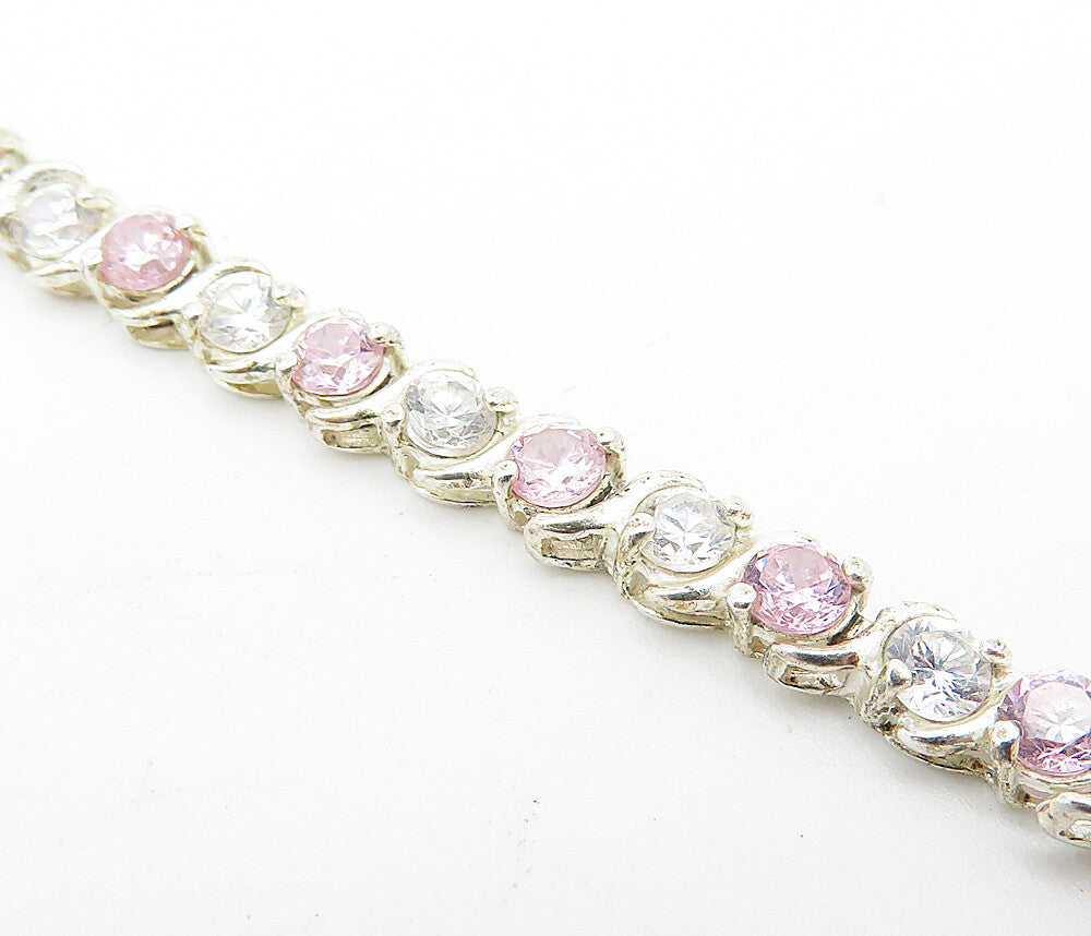 ROSS SIMON 925 Silver  Pink & White Cubic Zirconia Chain Bracelet  BT1561