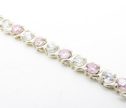 ROSS SIMON 925 Silver  Pink & White Cubic Zirconia Chain Bracelet  BT1561