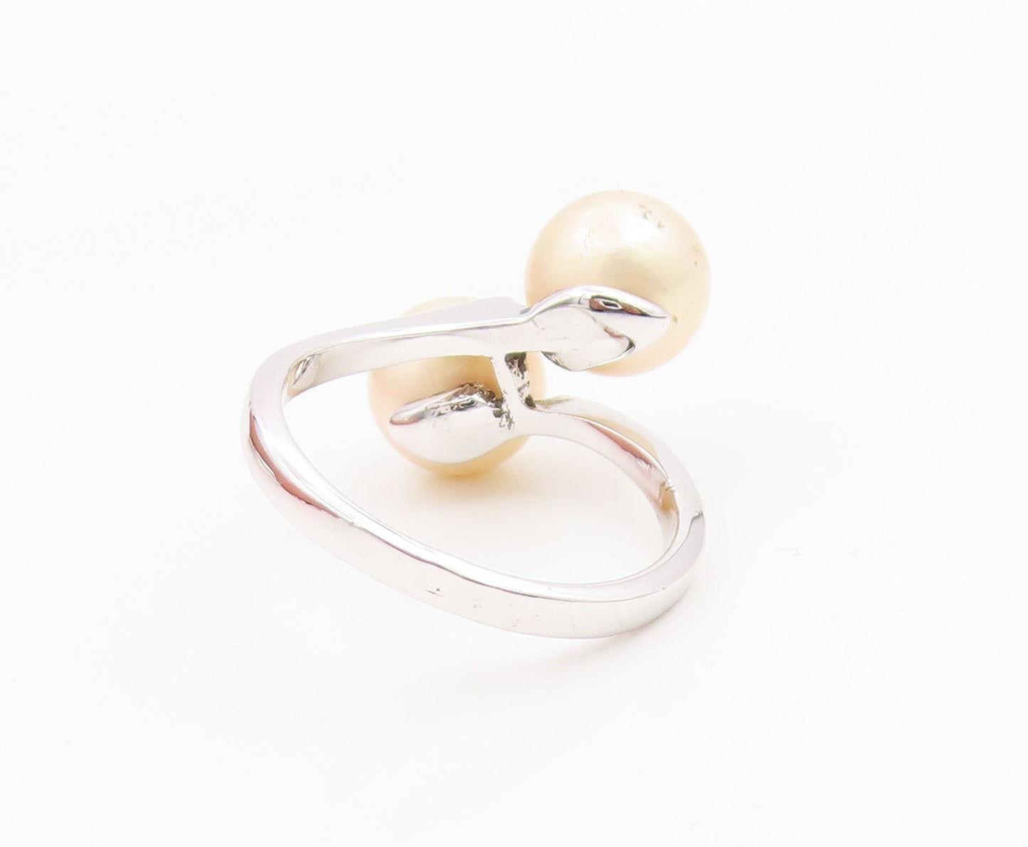 925 Sterling Silver Vintage Ring Round Pearl Elegant Bypass Band  Sz 7  RG35367