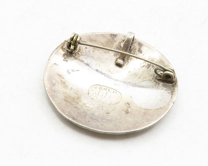 J.J.M. 925 Silver  Vintage Dark Tone Etched Palm Tree Scene Brooch Pin  BP4934