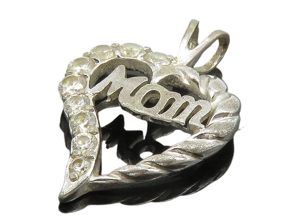 925 Sterling Silver  Vintage Topaz Mom Love Open Heart Drop Pendant  PT10620