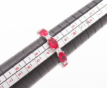 925 Sterling Silver Vintage Ring Oval Cut Red & Round CZ Band  Sz 7  RG29553