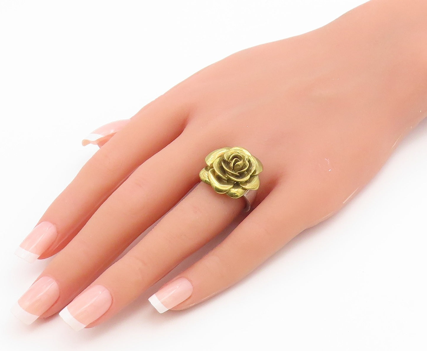 925 Sterling Silver Vintage Ring Two Tone Carved Floral Rose Band  Sz 7  RG36713