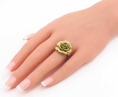 925 Sterling Silver Vintage Ring Two Tone Carved Floral Rose Band  Sz 7  RG36713