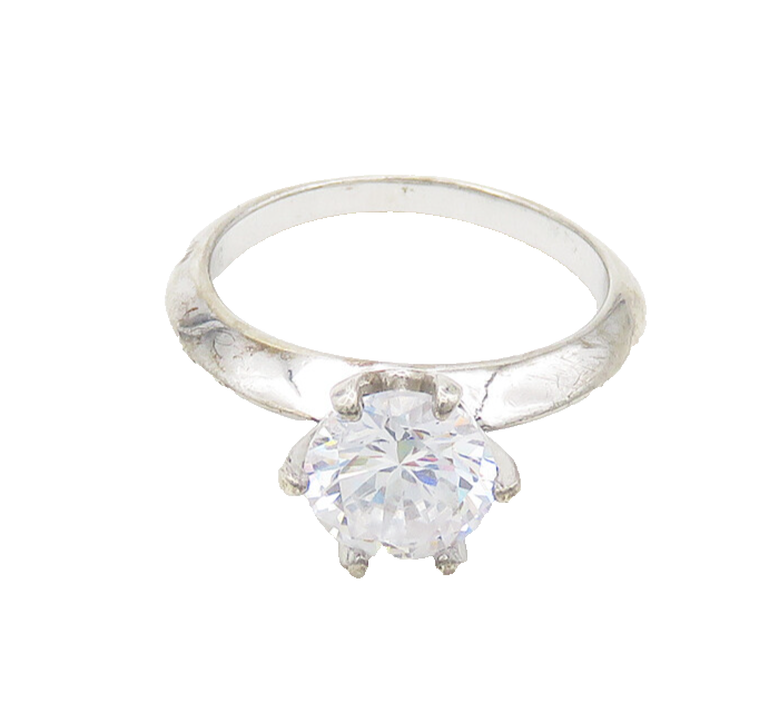 925 Sterling Silver  Vintage Shiny Cubic Zirconia Solitaire Ring Sz 7  RG19683