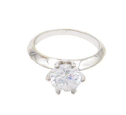 925 Sterling Silver  Vintage Shiny Cubic Zirconia Solitaire Ring Sz 7  RG19683