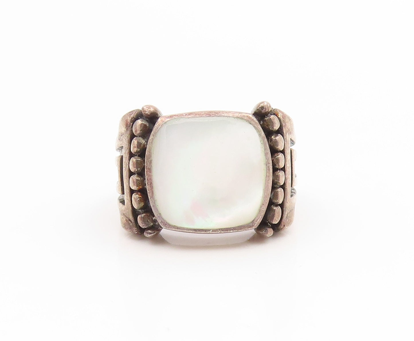 925 Sterling Silver Vintage Ring Mother Of Pearl Statement Band  Sz 7  RG35180