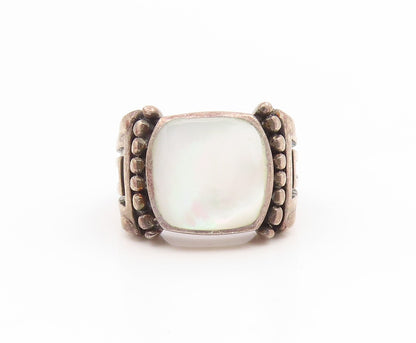925 Sterling Silver Vintage Ring Mother Of Pearl Statement Band  Sz 7  RG35180