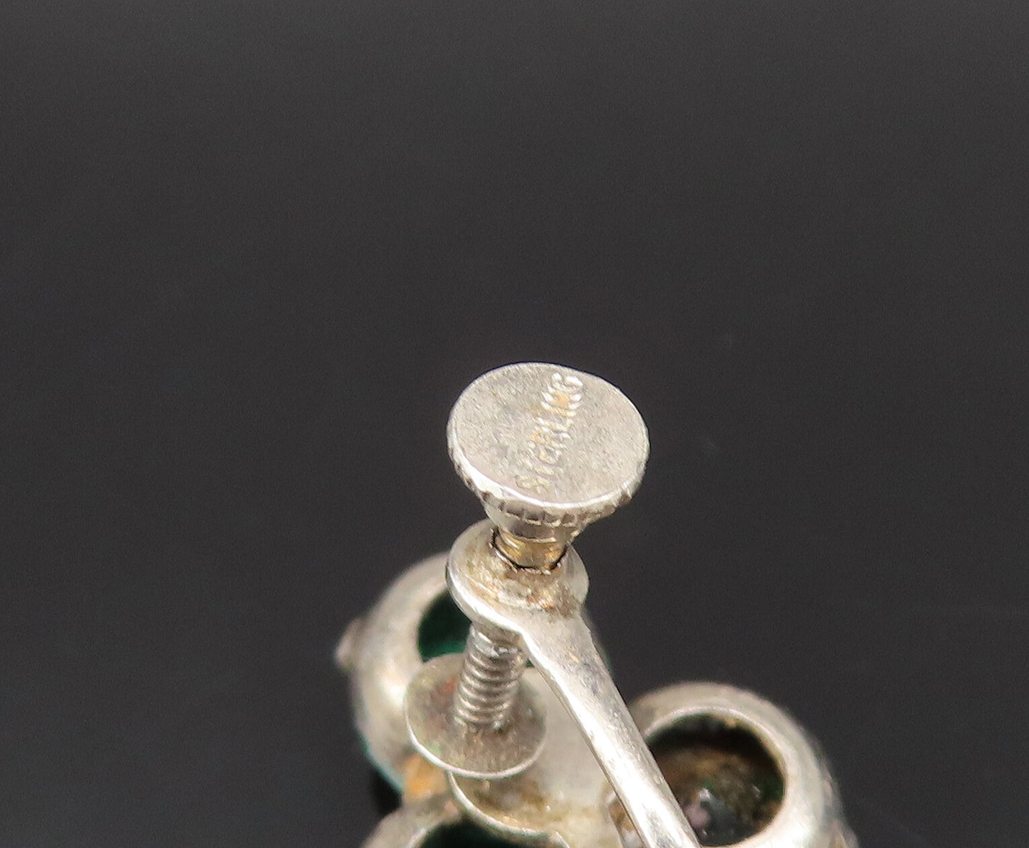 925 Silver  Vintage Fancy Green Topaz Cross Screw Back Earrings  EG12279