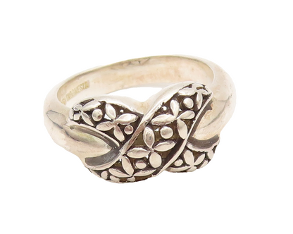 925 Silver Vintage Designer Floral Carved Cross Band Ring Sz 8.25  RG26877
