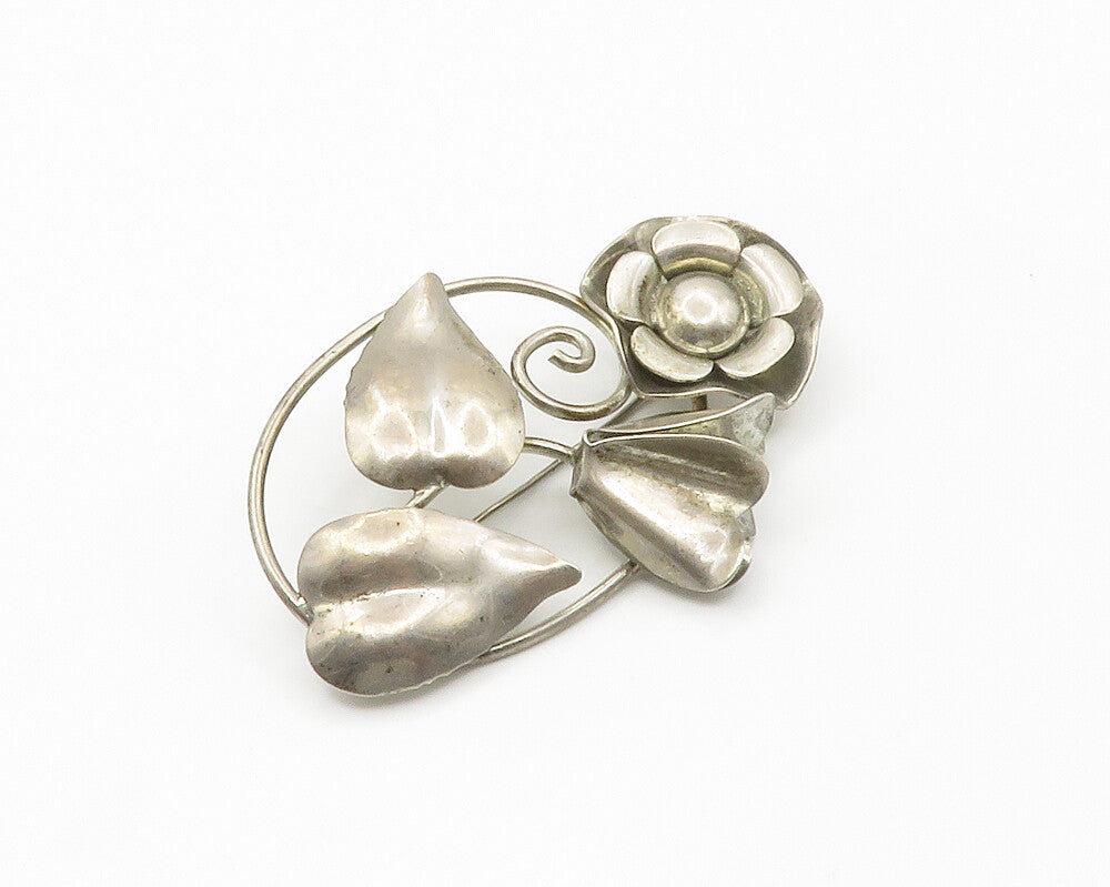 DESIGNER 925 Sterling Silver  Vintage Floral Vine Swirl Brooch Pin  BP5764