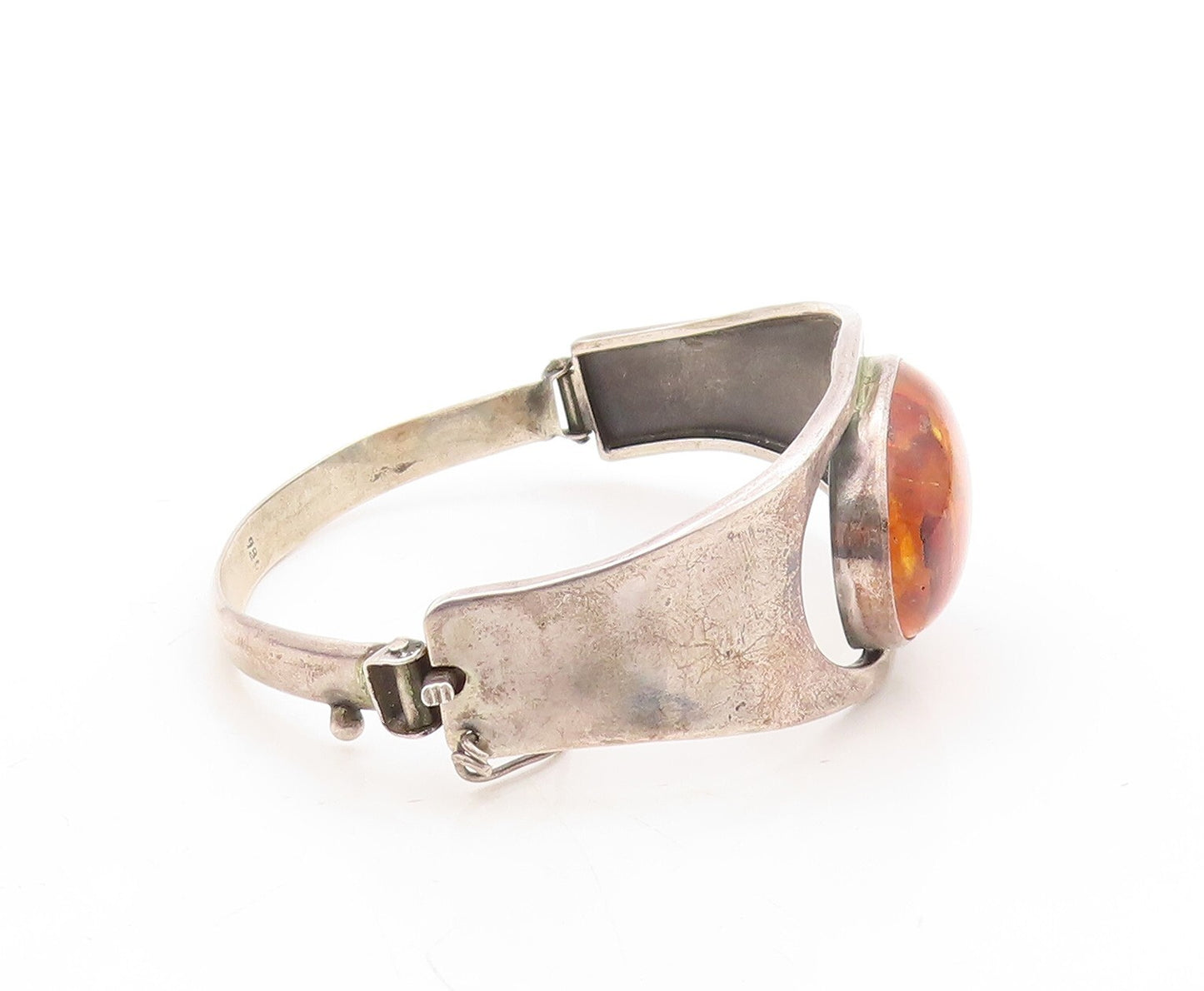 925 Sterling Silver Vintage Bracelet Designer Oval Honey Amber Bangle  BT10910