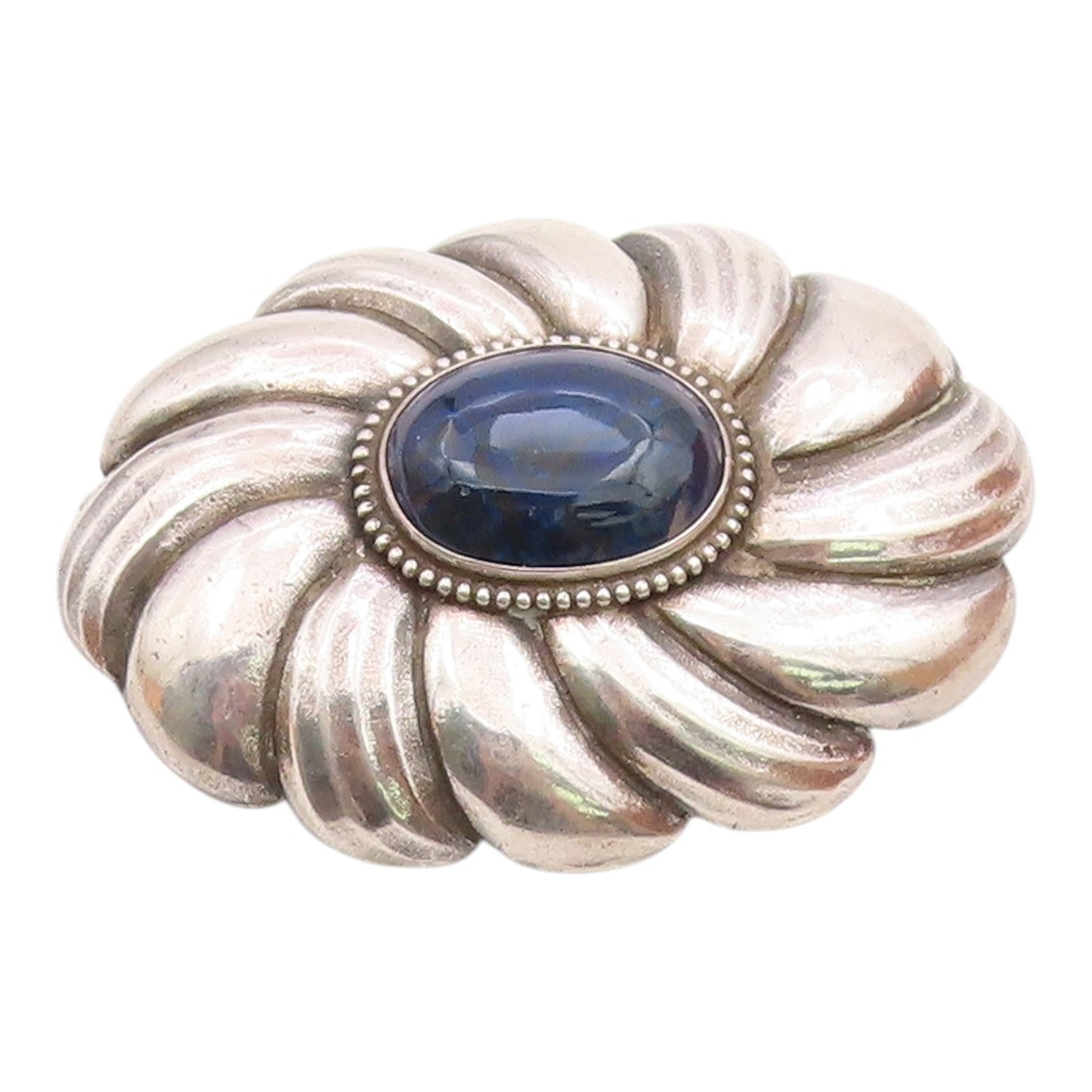 925 Sterling Silver  Vintage Cabochon Sodalite Floral Motif Brooch Pin  BP7174