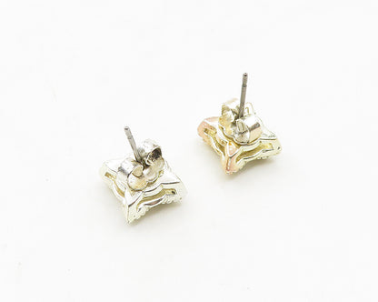 925 Sterling Silver  Vintage Shiny Cubic Zirconia Square Stud Earrings  EG9569