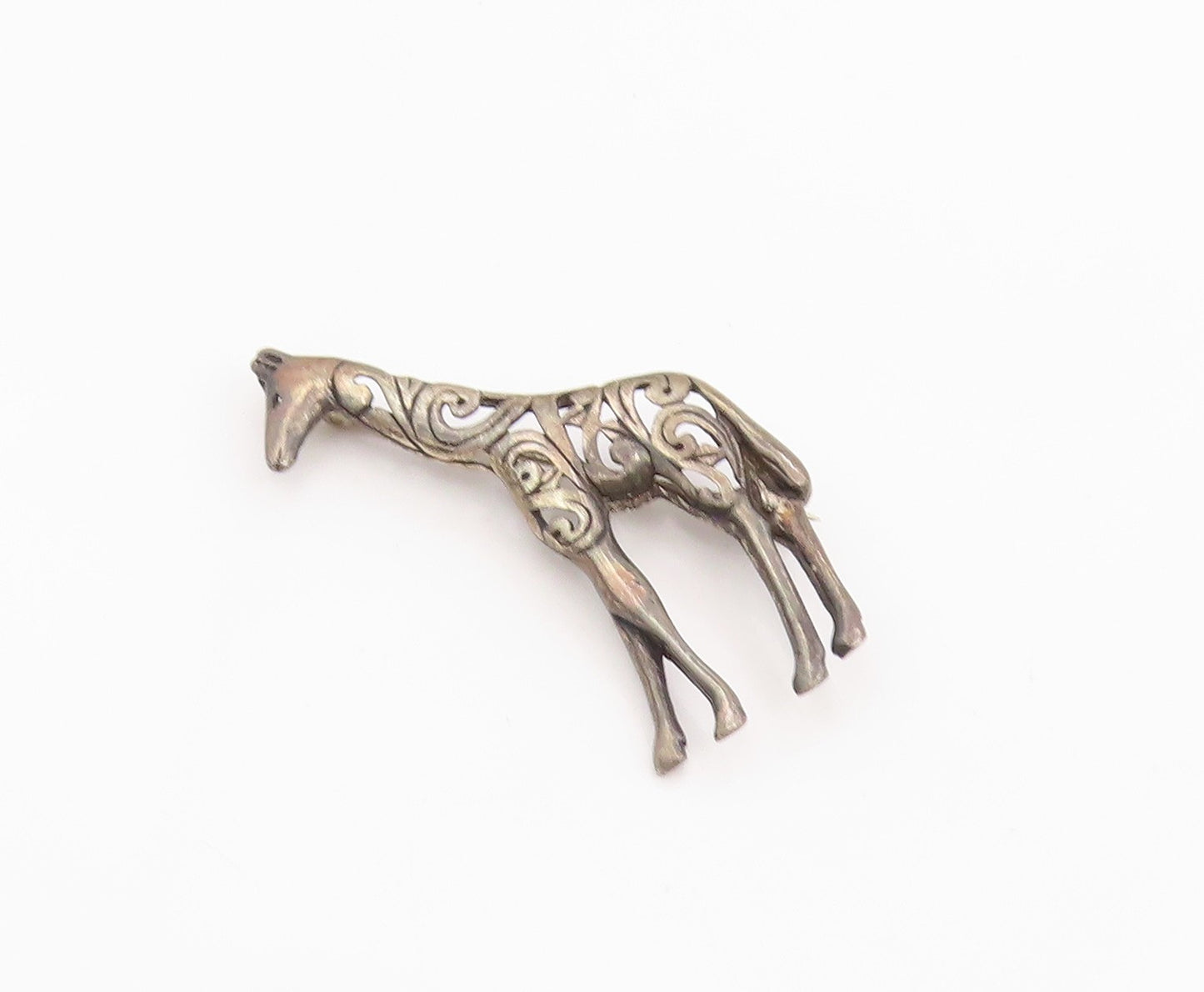 925 Sterling Silver Vintage Brooch Pin Open Scrollwork Giraffe Figurine  BP12375