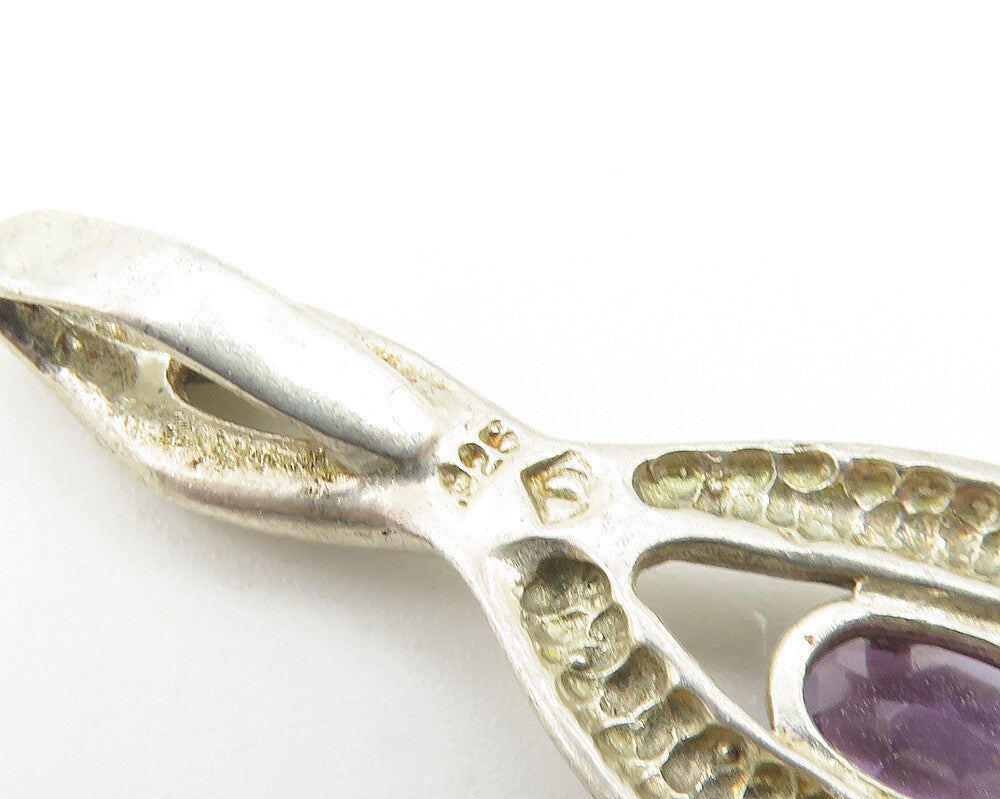 925 Sterling Silver  Vintage Prong Set Amethyst Wish Bone Pendant  PT9405