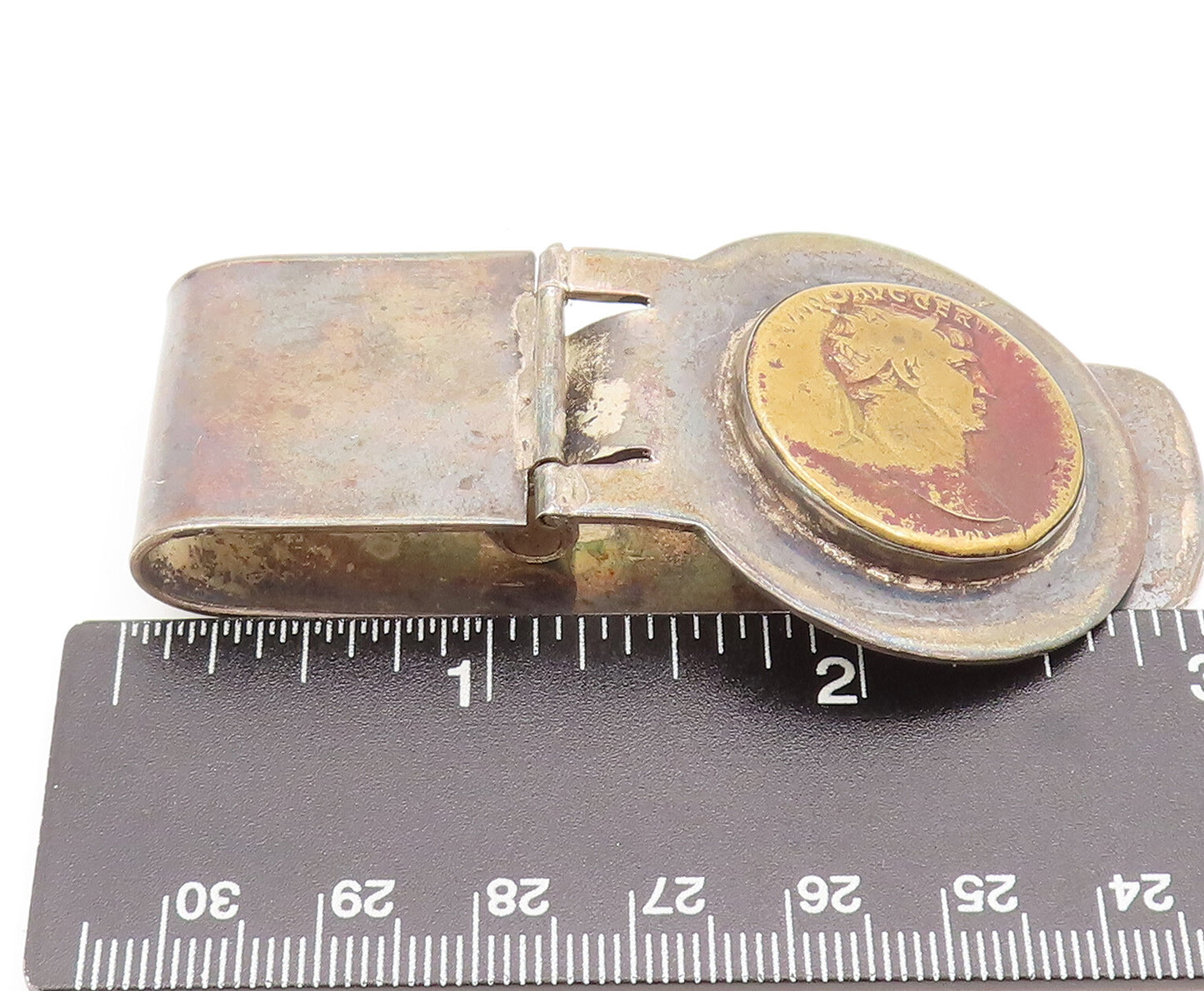 925 Sterling Silver  Vintage Antique Mounted Ancient Coin Money Clip  TR3610