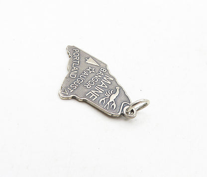 925 Sterling Silver  Vintage Dark Tone Maine State Map Drop Pendant  PT6919