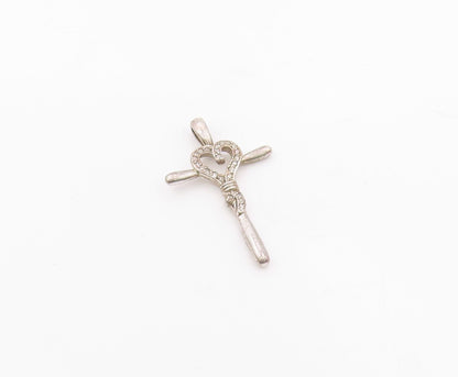 925 Sterling Silver  Vintage Genuine Diamonds Heart Cross Pendant  PT17912