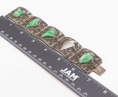925 Sterling Silver Vintage Bracelet CHINESE EXPORT Jade Flora Filigree  BT12134