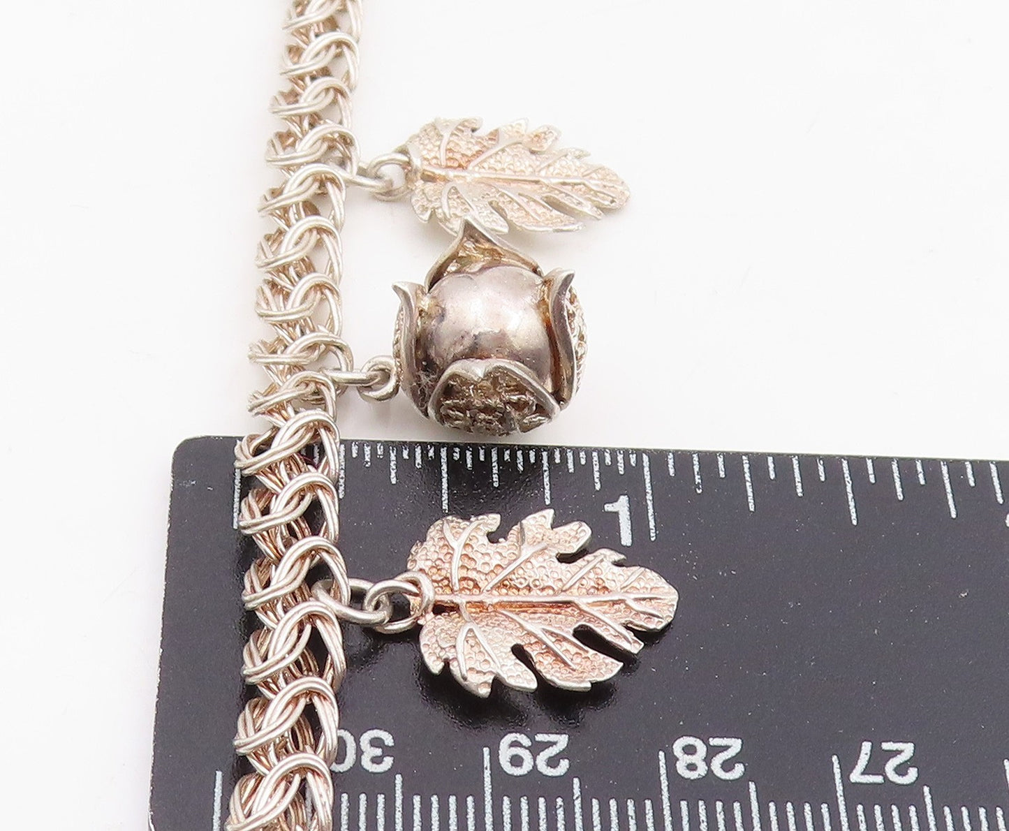 925 Sterling Silver Vintage Necklace Lapis Lazuli Beads Botanical Charm  NE4779