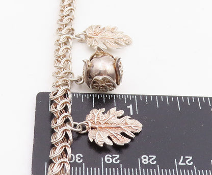925 Sterling Silver Vintage Necklace Lapis Lazuli Beads Botanical Charm  NE4779