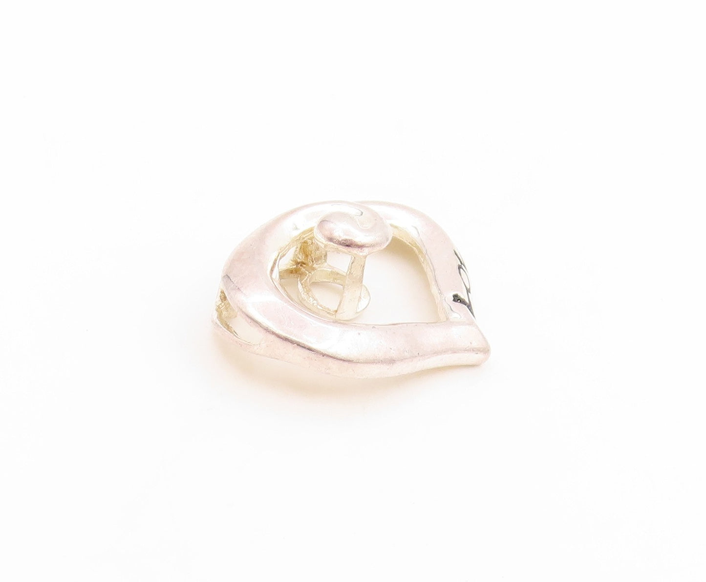 925 Sterling Silver Vintage Pendant Swirly Twisted Open Love Heart Charm PT25804