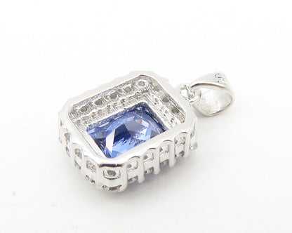 925 Sterling Silver  Tanzanite & Topaz Cornered Square Drop Pendant  PT9202